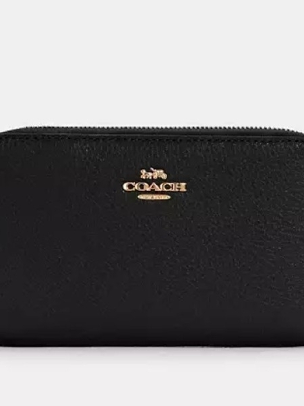 Coach Black Pebbled Leather Zip Wallet with Gold Logo Accent - Picture 2 of 12